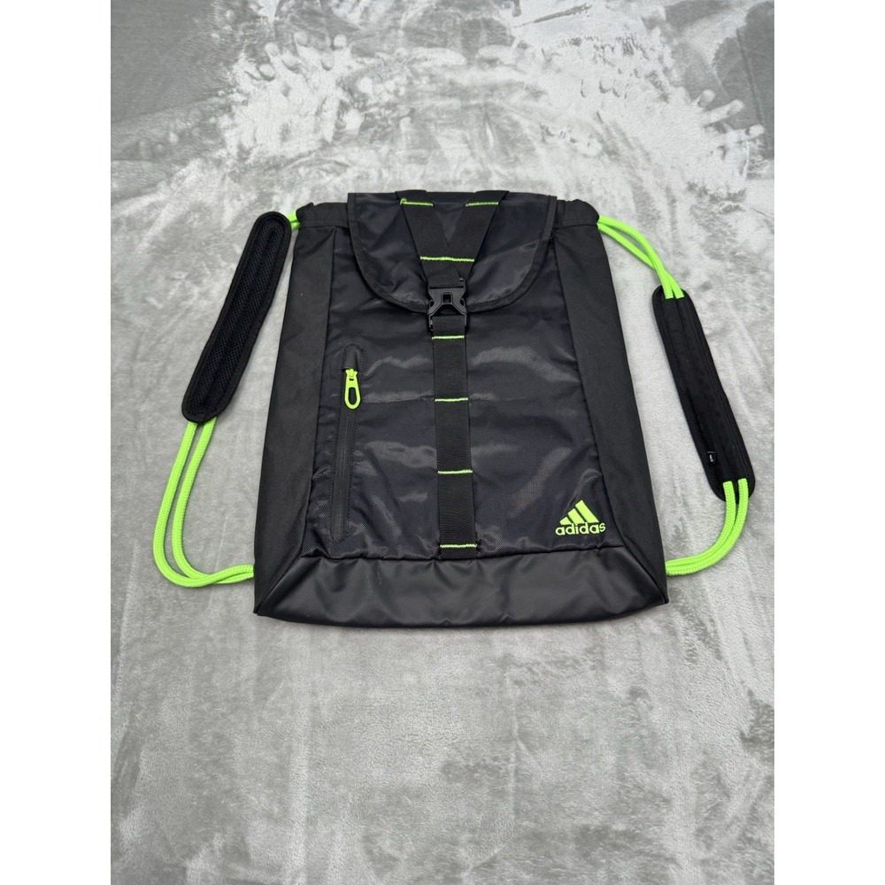 Adidas Drawstring Bag Black & Neon Green Sackpack Backpack Bag Gym Training